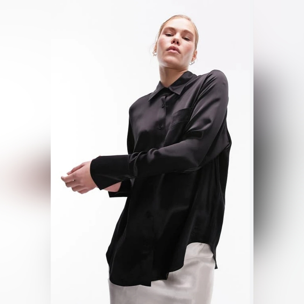NWT Topshop Oversized Satin Button-Up Shirt, 6US